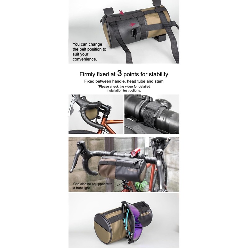 GORIX Bike Handlebar Bag Waterproof Front Bag Cylinder Durable Lightweight