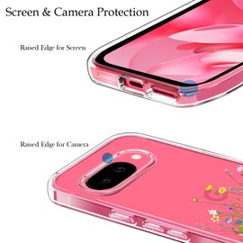 Unov Case Compatible with Pixel 9a 5G Case Clear with Floral Bouquet Floral Girly Design Soft TPU Shock Absorption Slim Embossed Pattern Protective Back Cover