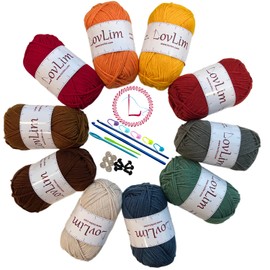 LovLim Crochet Yarn, 10x50g Soft Cotton Yarn Skeins, 1200+ Yards, for Crochet and Knitting, Free Crochet/Amigurumi Patterns, Craft DK Yarn Perfect Starter Kit (Autumn)