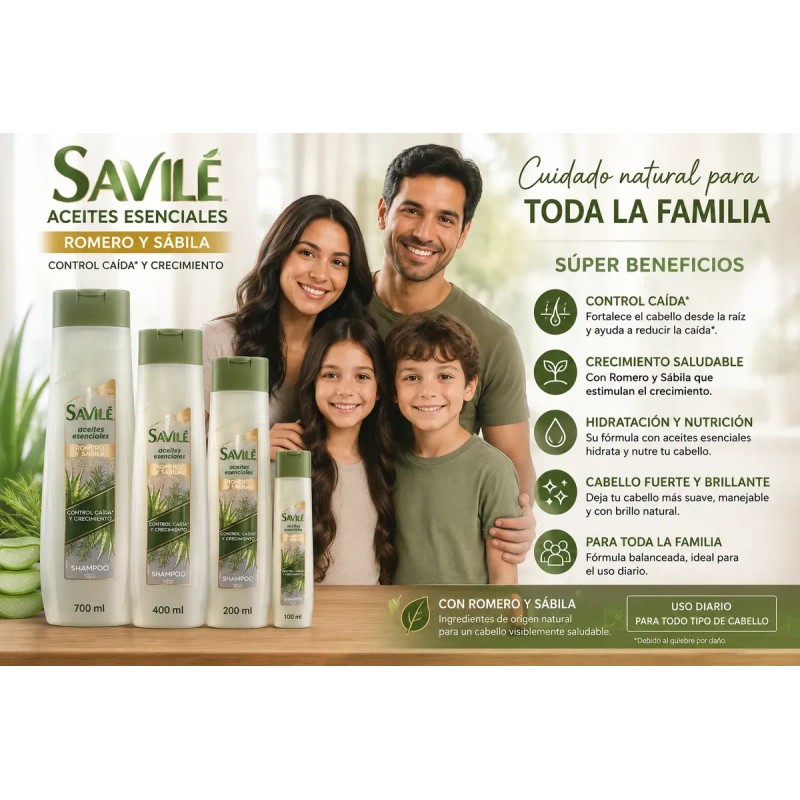 Shampoo Savilé Romero Y Sábila Control Caída Y Crecimieto