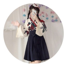 Lady Lazy Taisho Roman, Hakama, Kimono, Kimono, Dress, Long, Floral Lolita, Lolita Clothing, Large Size, Loose, Cute, Black, Red, Floral, Solid, Gothic Lollia, Cosplay, Adult Costume, Yukata, Miko,