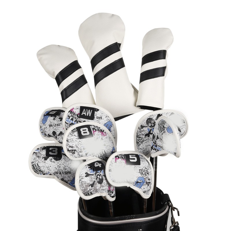 10pcs Golf Iron Covers Skull Pattern PU Scratch Proof Club
