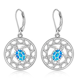 Turtle Earrings for Women Wave Earrings Sea Turtle Sterling Silver Blue Opal Turquoise Dangle Blue Turtles Jewelry Hawaiian Birthday Gifts