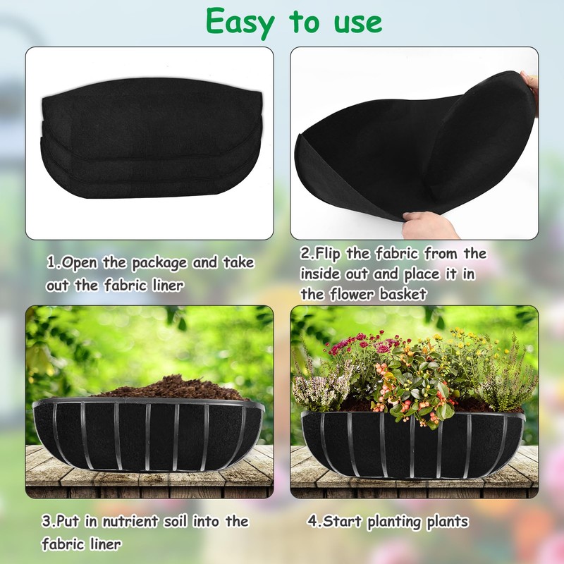 3PCS 36 Inch Planter Basket Liners Fabric Window Box Liners