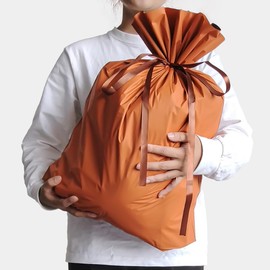 Wrapping Bag, Gift Bag, W17.7 x H22.0 inches (450 x 560 mm), Ribbon Included, Gift Wrapping Bag, Large, Christmas Gift, Halloween Wrapping Supplies, Birthday Packaging (Orange x Coffee Color)