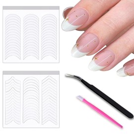 1248 Pieces French Manicure Nail Art Stickers Decals Airbrush Nail Stencils Stickers French Tip Nail Guides Decals Supplies with Nail Tweezer for Women Art Manicure 48 Sheets