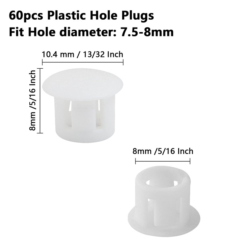 Cjueiom 60pcs 8mm / 5/16" Hole Plugs White Plastic Hole