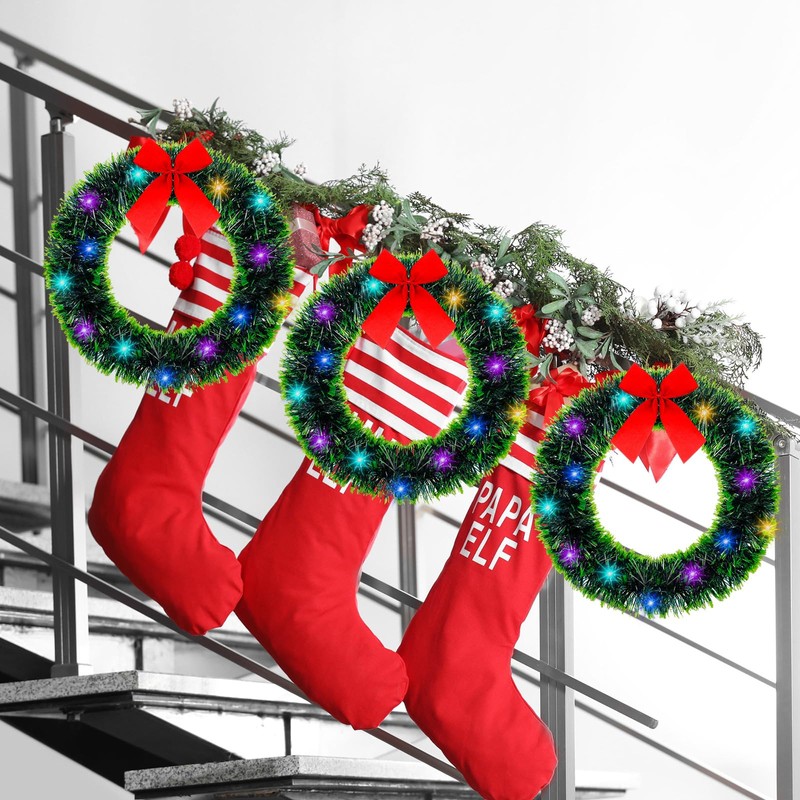 Jetec 10 Pcs Small Christmas Window Wreath with Red Bow