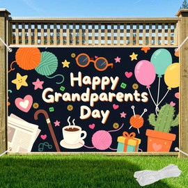 Happy Grandparents Day Backdrop 6x4FT - Grandparents Photo Booth Background for Family Gatherings, Holiday Party, Retirement Decor - Double Stitched Hem & 19.69FT Ribbon
