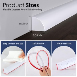 Flexible Baseboard Molding Trim – 79 Inch Peel and Stick Rubber Wall Trim, Self-Adhesive Vinyl Cove Base for Floor and Wall Edges,White