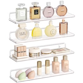 Lifewit Floating Shelves for Perfume, 4 Pack Clear Acrylic Shelf 15" Room Decor for Makeup/Vinyl Record/Photo in Bedroom, Living Room, Bathroom, Kitchen Storage and Organization