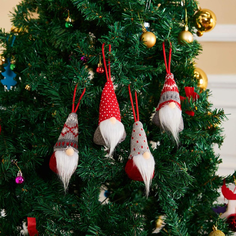 Skylety 4 Pieces Christmas Tree Hanging Gnomes Ornaments Handmade Swedish