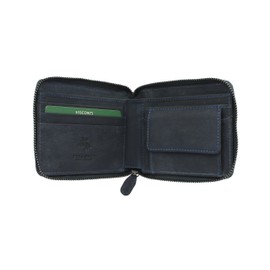 VISCONTI Hunter Zip Round Oiled Leather Bullet Wallet RFID Blocking 702 Oil Blue