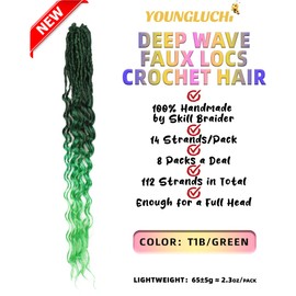 24 Inch Deep Wave Goddess Faux Locs Crochet Hair for Women 8 Packs Pre Looped Ombre Synthetic Hair, 6 inch Soft Goddess Locs Braids Top Part and 18 inch Long Wavy Curly Ends （24 Inch T1B/Green）