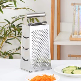 Buyer Star Cheese Grater, Cheese Grater, Cheese Sharpener, 4 Sided Grater, Stainless Steel, Easy to Grip, Cheese, Vegetables, Daikon Grater, Cookware, Dishwasher Safe, 3 Colors Available, Silver