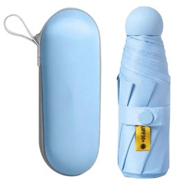Travel Umbrella,Small UV Umbrella,Folding Sun Umbrella Windproof Rain Umbrella with Capsule Case,Folding Travel Umbrella,6 Ribs Mini Travel Sturdy Pocket Umbrella Portable UV Umbrella with Storage Box