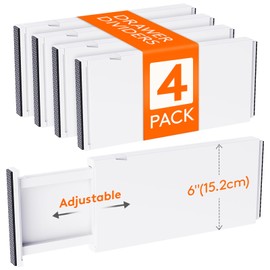 Lifewit 4 Pack Drawer Dividers Plastic 6" High, 13.5-22" Adjustable Drawer Organizers for Clothes, Expandable Dresser Separators in Bedroom/Bathroom/Kitchen/Fridge/Office Organization and Storage