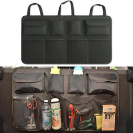 VEHIRIE Car Boot Organiser Storage Back Seat Protectors Bags Waterproof Kick Mats with 8 Pockets, Foldable Boot Tidy for SUV Truck Van