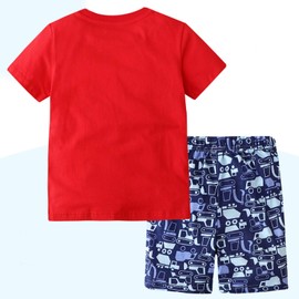 Jobakids Boys Summer Outfits Toddler Clothes Set Kids 2 PCS Cotton Short Sleeve Tops and Shorts Set 4T