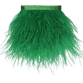 Ostrich Feathers Sewing Fringe Trim Ribbon for Crafts Clothes Accessories Latin Wedding Dress DIY 2-5 Yards 3-4inch Width (5 Yards, Green)