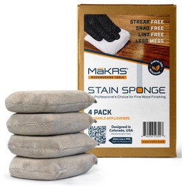 MāKRS Stain Sponge, 4-Pack Staining Pads, Lint, Snag and Streak-Free Applicator Sponges, Micro-Brush Material Over Foam Core, for Wood Stains and All Finishes, Easy to Use with Consistent Application