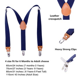 Children Boys Kids Suspenders - Sturdy Metal Clips Adults Mens Suspender with Bow Tie(Navy Blue+Navy Bow,24 inches(3 Years-6 Years))