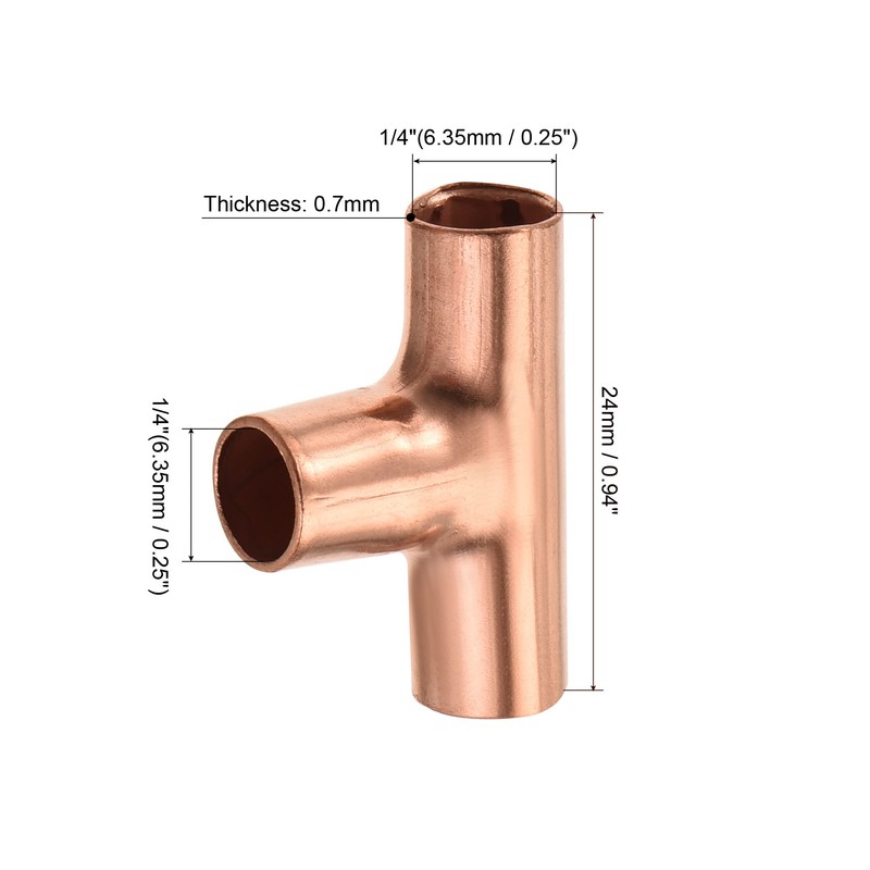 sourcing map Tee Copper Fitting 3 Way Welding Joint 1/4