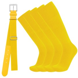 Baseball Socks and Belt Combo for Youth Adult - Softball Socks and Belts for Boys and Grils (Yellow, 2 Pairs of Socks & 1 Belt)