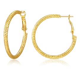 Texture Gold Hoop Earrings for Women Trendy 30mm Chunky Thick Hoop Earrings Big Statement Hoop Jewelry for Birthday Party, Brass, No Gemstone