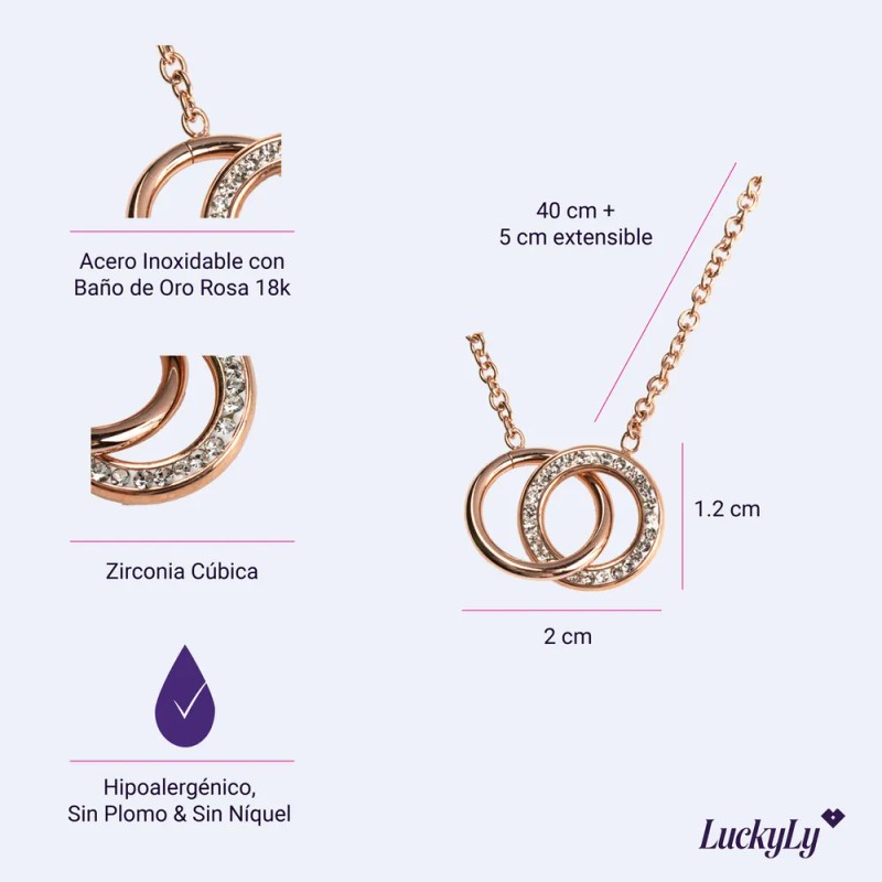 Collar Acero Inoxidable Mujer Zirconia Cúbica Luckyly Color Oro rosa