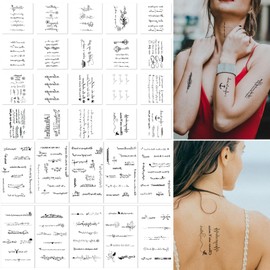 CARGEN Inspirational Quotes Words Temporary Tattoos - 30 Sheets Small Tattoos Single Line Motivational Words Sticker Line Flower alphabet Fake Tattoos for Kids Girls Teens Men