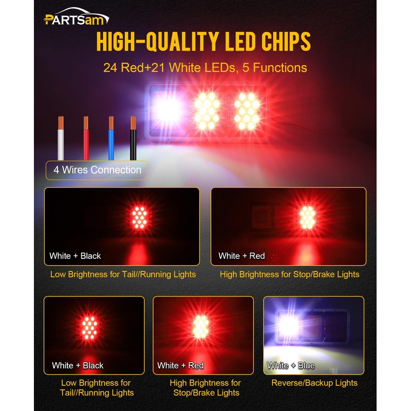 Partsam 2x LED Triple Tail Lights 45 LEDs, Rectangle Vertical