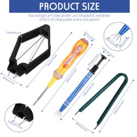 4 Pieces IC Chip Remover Tool IC PLCC Chip Extraction Tool Extractor Puller 4-Claw Prongs Grabber and Keyboard Key Switch Test Pencil for Disassembly of Electronic Component Jewelry