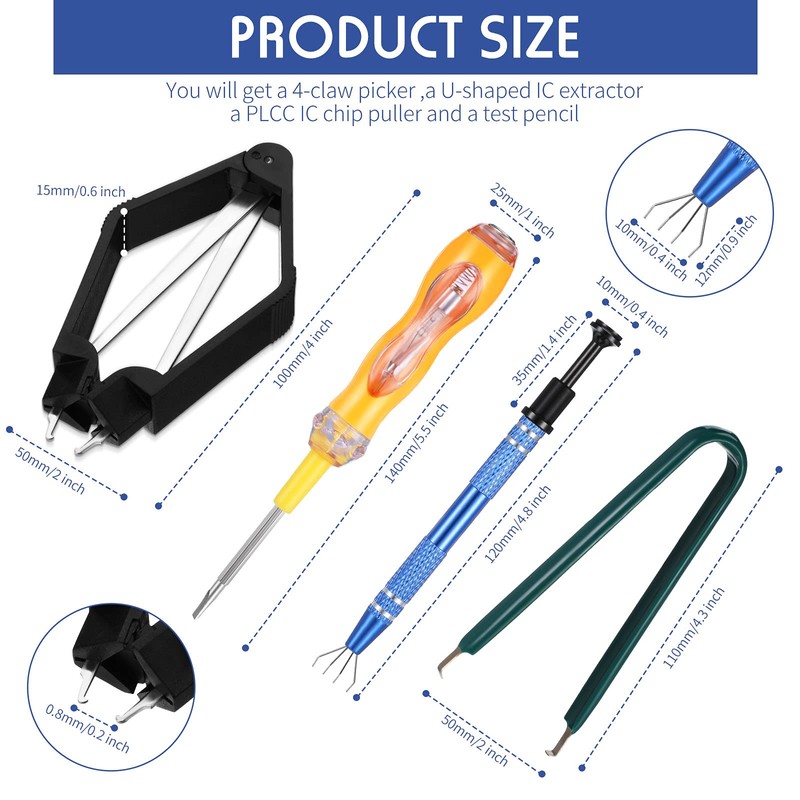 4 Pieces IC Chip Remover Tool IC PLCC Chip Extraction