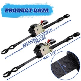 ANLULOAD Retractable Ratchet Strap,（1In*9.84Ft） S Hook Retractable Tie Down Strap for Motorcycles, Boats,Atvs,Utvs. BS:1763lbs