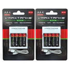 VMAX AA-4CH Ni-Zn Rechargeable AA 4 Pack Batteries for High Drain Devices + Charger 1.6V 2500mWh + Storage Case (2 Packs of (4))