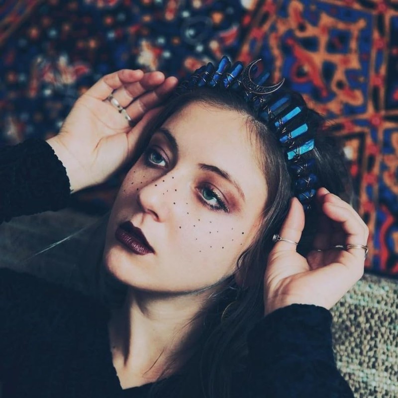 Women's Raw Crystal Crown Headband Boho Quartz Moon Goddess Headpiece