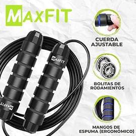 Cuerda para saltar MAXFIT, Fácilmente Ajustable Manijas Cómodas, 300CM Cable, Rodamientos de Bolas de Acero Ergonómico y Mango Antideslizante, Cuerda 