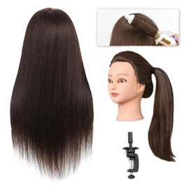 Armmu 26"-28" Mannequin Doll Head with 60% Real Hair, Hairdresser Practice Training Head Cosmetology Manikin Doll Head with 9 Tools and Clamp - #4 Brown