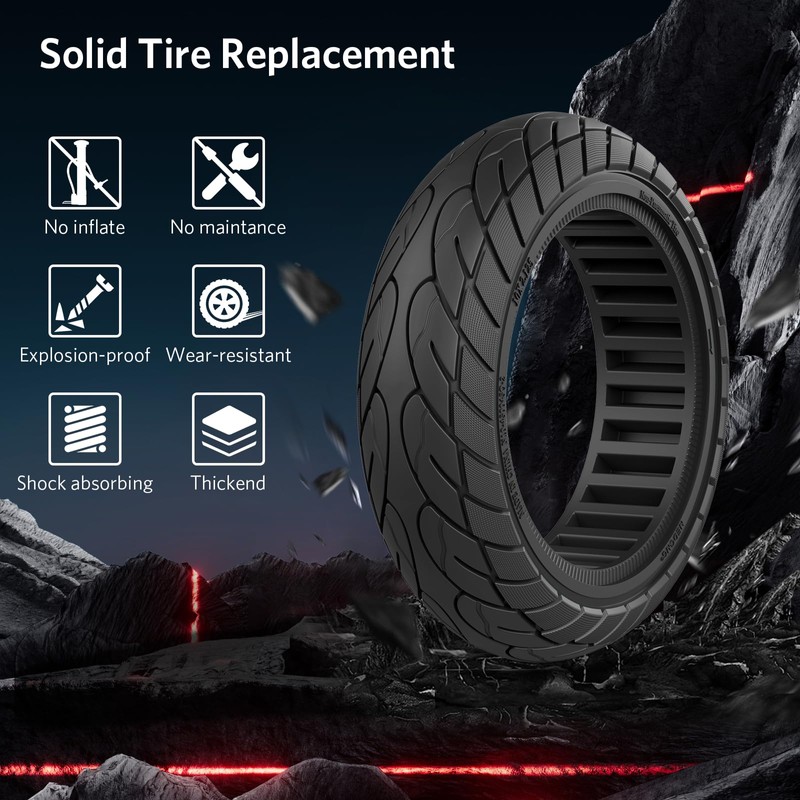Cooryda Solid Tire,10 inches Electric Scooter Wheels 10x2.125 Tubeless Tyre