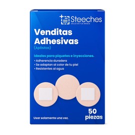 Steeches Venditas Adhesivas Resistentes al Agua Redondas- Protección contra Suciedad y Bacterias - Caja con 50 Apósitos