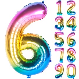 40 Inch Rainbow Digit Helium Foil Birthday Party Balloons (Dark Rainbow 6)