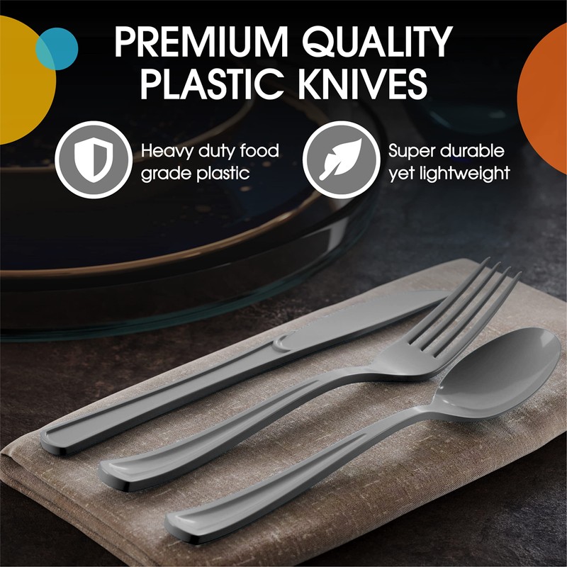 Exquisite Solid Color Premium Plastic Cutlery, Heavy Duty Plastic Disposable