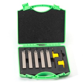 YUFUTOL Mini Indexable Lathe Turning Tool-1/2" Shank Nickel Plated 5 Pieces Carbide Turning Tool Set,Metal Lathe Cutting Tools with Carbide Inserts TCMT16T304 (TCMT32.51)