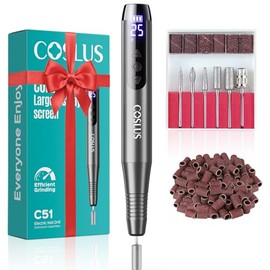 COSLUS C51 Wireless Portable Electric Nail Cutter: Electric Nail File for Gel Nails 35000rpm Nail Drill with LED Display & 25 Speeds for Nails & Acrylic Nails Portable for Travel, Grey