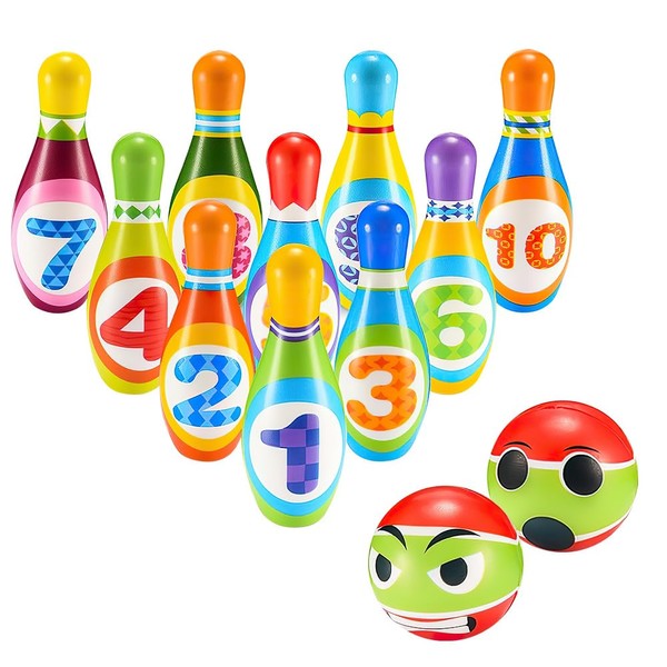 Fivtsme Children's Bowling Set, Skittles Game for Children, Bowling Ball Set, Bowling Set for Children with 10 Cones and 2 Balls, Montessori Toy, Birthday Gift for Boys 2+ Years