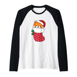 Cute Red Pandas In Christmas Stockings For Christmas Red Raglan Baseball Tee