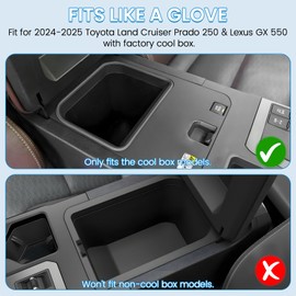 1797 Center Console Organizer fit for Toyota Land Cruiser Prado 250 / Lexus GX 550 2024 2025 Accessories Armrest Storage Tray Non-Slip Rubber Pad (Only fit Cool Box)