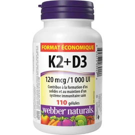 Webber Naturals Vitamin K2 with D3, 110 Softgels, MK-7 Formula, Helps Support Bones, Teeth, and Immune Function