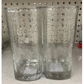 Libbey Set of 2- Vintage  Libbey Crisa Clear Dimpled, Pinched Grip Glass Tumblers 18oz